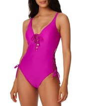 MSRP $94 Bar III Summer Solids Lace-Up One-Piece Swimsuit Pink Size Medium - $17.53