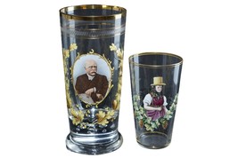 2 c1880 Bohemian Enamel Promotional spirit glasses - $247.50