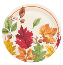 Cascading Fall Leaves 8 Ct Paper 7&quot; Dessert Cake Plates Thanksgiving Autumn - £3.04 GBP