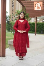 Pink Designer Chikankari Embroidered Georgette Suit with Dupatta - $50.00