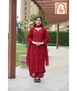 Pink Designer Chikankari Embroidered Georgette Suit with Dupatta - $50.00