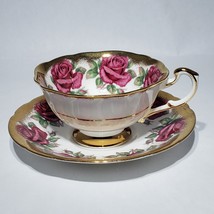 Paragon 14 Pink Red Cabbage Roses Tea Cup &amp; Saucer Gold Trim Queen Hand Painted - £319.71 GBP