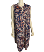 NWT Nic+Zoe Blue, Orange, White Print V Neck Sleeveless Knit A Line Dres... - $103.22 CAD