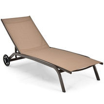 Costway Patio Lounge Chair Chaise Adjustable Back Recliner Garden W/Wheel Brown - £133.89 GBP