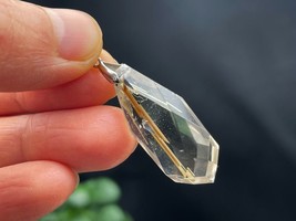 Gold Rutilated Quartz Crystal Necklace Handmade Jewelry Healing Crystal E041345 - £59.59 GBP