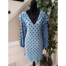 Zara Fit &amp; Flare Dress Womens S Blue Black Polka Dot Shoulder Long Sleeve V Neck - £23.48 GBP