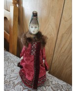 VINTAGE 10” HANDMADE PORCELAIN “CONE DOLL” RUSSIAN W/FUR ACCENTS - $28.50