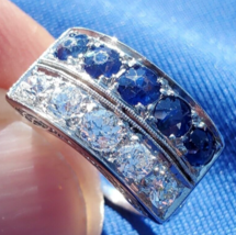 Earth mined Diamond Sapphire Deco Engagement Ring Antique Platinum Filigree Band - $7,581.00