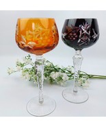 Set of 2 Hand-Cut Bohemian Crystal Wine Glasses – Amber &amp; Ruby Red, Vint... - $147.19 CAD