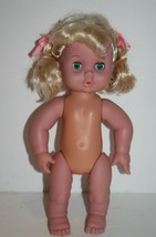 Blonde Pigtails Baby Doll 12&quot; Blue Sleep Eyes Open Mouth Drink Wet Vinyl Body - $15.48