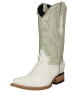 Mens White Cowboy Boots Leather Crocodile Tail Print Western Wear Pointe... - €103,32 EUR