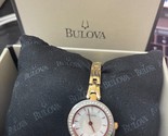BULOVA Women&#39;s 98L212 Silver &amp; Rose Gold Crystal Mini Watch Mother of Pe... - £82.22 GBP