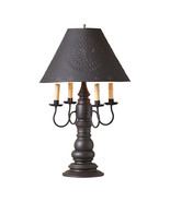 LARGE COUNTRY TABLE LAMP & PUNCHED TIN SHADE - Textured Black Distressed Finish - $399.56
