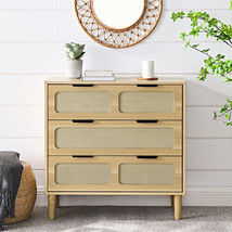 3 Drawer Dresser, Modern Rattan Dresser Cabinet With Wide Drawers - £151.46 GBP