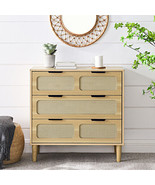 3 Drawer Dresser, Modern Rattan Dresser Cabinet With Wide Drawers - £148.22 GBP
