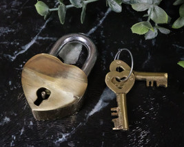 Set Of 2 Gold Tone Keepsake Brass Small Heart Love Shaped Padlock With Keys - £23.97 GBP
