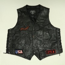 Diamond Plate Buffalo Leather Biker Vest With Patches L - £25.33 GBP