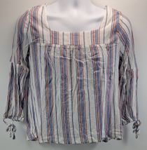 I3) Hiatus Woman Square Neck Slit Sleeve Striped Shirt Top Medium - $9.89