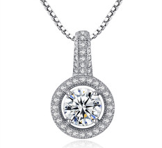 1 ct Moissanite Inlaid Pendant S925 Silver Necklace SN0029 - £11.95 GBP