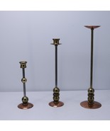 3 Artisan Signed Studio Brass &amp; Copper Mixed Metal Candlesticks Candle H... - $147.19