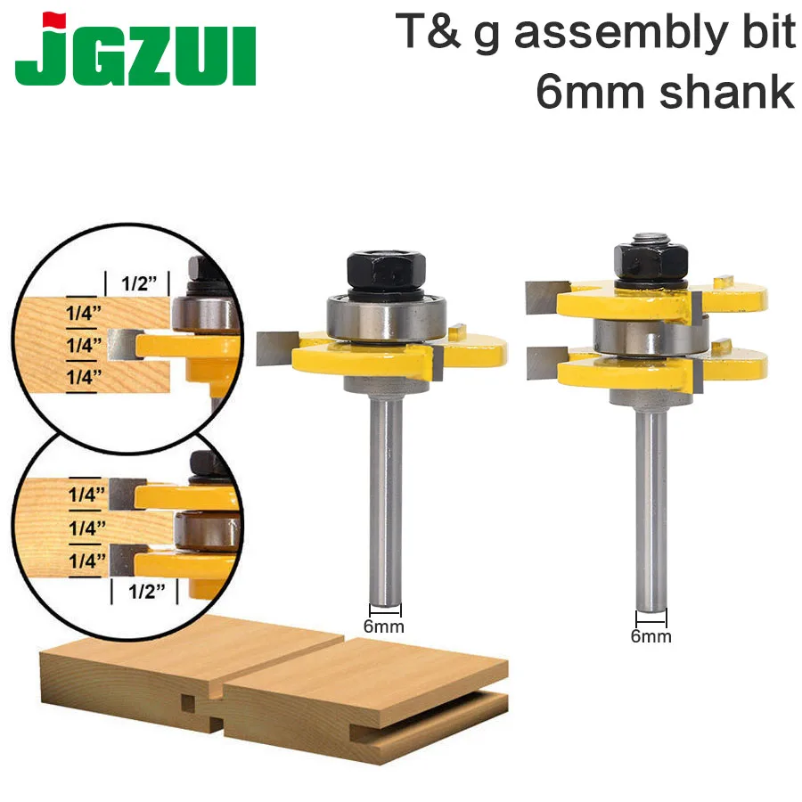 2 pc 6mm Shank high quality Tongue &amp; Groove Joint embly Router Bit Set 3... - £175.23 GBP