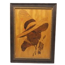 Vintage Inlaid Wood Mexican Cowboy Wood Wall Hanging Decor Framed - £113.04 GBP