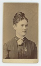 Antique CDV Circa 1870s Beautiful Woman With Locket Around Neck Bousley Salem MA - £9.54 GBP