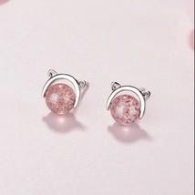 Cute Tiny Pink Crystal Cat Stud Earrings for Women - £7.98 GBP