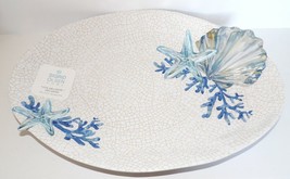 Sigrid Olsen Melamine Crackle Blue Starfish Shell Coral 17&quot; Oval TRAY/PLATTER - £38.29 GBP