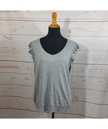 Talbots Gray Knit Flutter Short Sleeve Vneck Cotton Wool Blend Top Size ... - $29.78 CAD