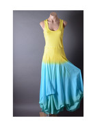 Yellow Blue Ombre Summer Casual Sleeveless Pullover Long Maxi Dress Sundress L - $59.99