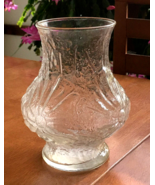 Vintage Anchor Hocking Daisy Rain Flower Vase Clear Embossed Glass 5.5&quot;H... - £7.02 GBP
