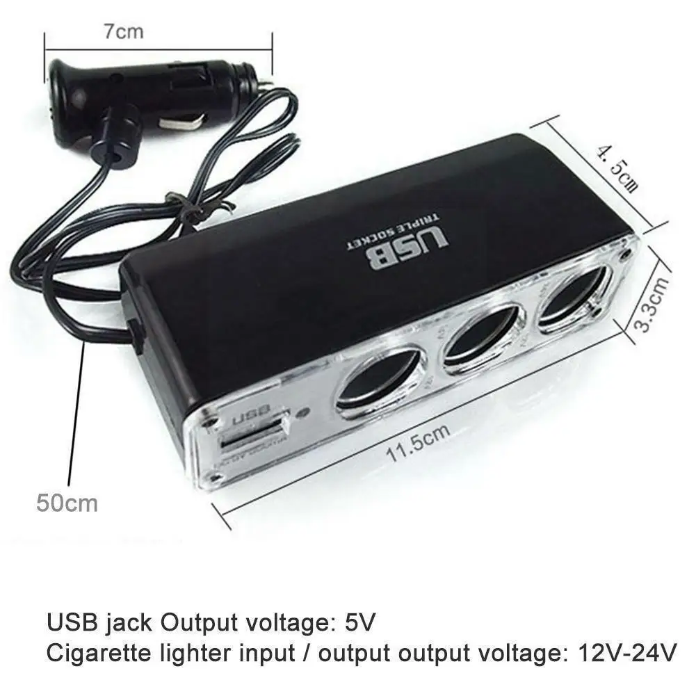 3-Way Multi Socket Car Cigarette Lighter Splitter USB Plug Adapter With Triple - $17.36