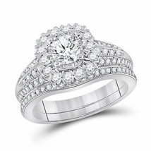 14kt White Gold Cushion Diamond Bridal Wedding Ring Band Set 1-1/2 Ctw - £3,714.02 GBP