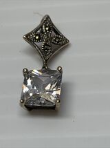 Sterling Silver 925 Synthetic Stone Drop Pendant Stamped Signed KG  Jewelry - $14.84
