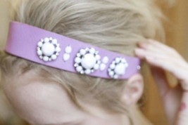 Juicy Couture Headband Gem &amp; Leather Floral Jeweled Elastic Back Lilac Free Ship - £70.06 GBP