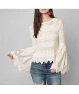 Free People Once Upon A Time Ivory Crochet Lace Bell Sleeve Top Size S - €50,65 EUR
