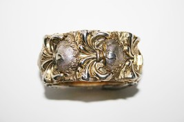 Signed Whiting &amp; Davis Gold Silver Hinged Cuff Bracelet  J195 - £38.28 GBP