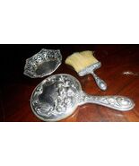 Silverplate vanity set of mirror, pin dish and brush ORIGINAL  - €63,75 EUR