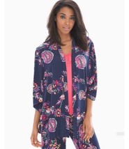 Soma Bliss Knit Pajama Wrap Kimono Top Floral Size Large Navy Blue Pink Cardigan - £12.19 GBP