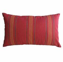 Pottery Barn Outdoor Lumbar Pillow Canvas Red Blue Yellow Awning Stripe 16x26 - £31.15 GBP