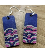 Blue, magenta and silver painted laser cut wood earrings NEW - $13.77 CAD