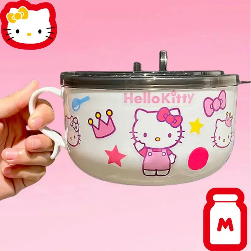 Hello Kitty Instant Noodle Rice Bowl with Lid Sanrio Anime Kuromi Anti-Scald - £14.94 GBP