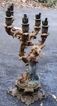VTG LARGE Victorian Lamp Woman w Dog Resin 36&quot; Tall W Label Damaged/Not Working - £142.28 GBP