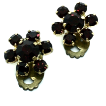 Dark Red Rhinestone Clip Earrings Vintage Jewelry Made Austria - £8.82 GBP