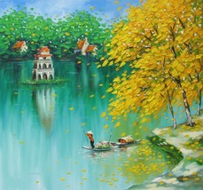 Pagoda River, a 30&quot; high x 32&quot; commission original oil painting by Phuong - $299.00