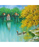 Pagoda River, a 30&quot; high x 32&quot; commission original oil painting by Phuong - $299.00