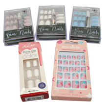 Lot 5 Faux Nails Kiss Press on Nails All New Box Glue Leopard White Blue Coffin - £15.36 GBP
