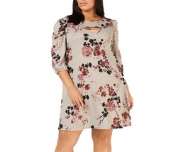 NY Collection Womens Plus Petite 1XP Gray Multi Floral Cutout Mini Dress NWT - £19.38 GBP