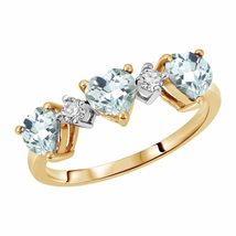 14K Solid Gold Rings With Diamonds &amp; Heart Aqumarine - £480.46 GBP